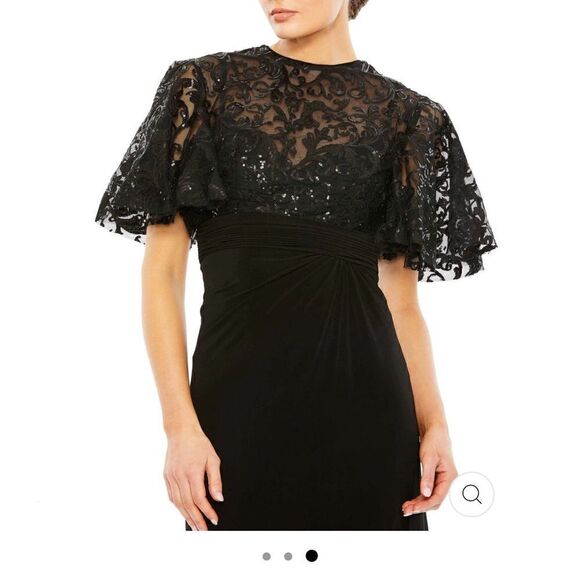 NEW Mac Duggal 68002 embellished butterfly sleeve black gown size 8 - Picture 2 of 12